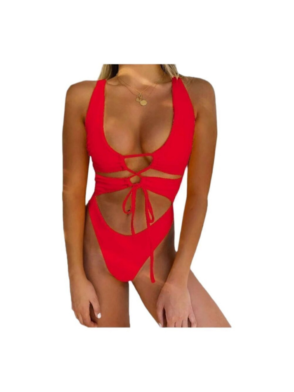 ChyrII Red Halter Neck One-Piece Swimsuit Size M